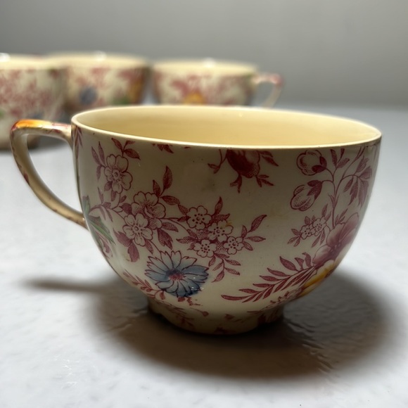 Vtg Flat Cup Set 4 of Old English Chintz Pink Multicolor by JOHNSON BROTHERS - Picture 3 of 8
